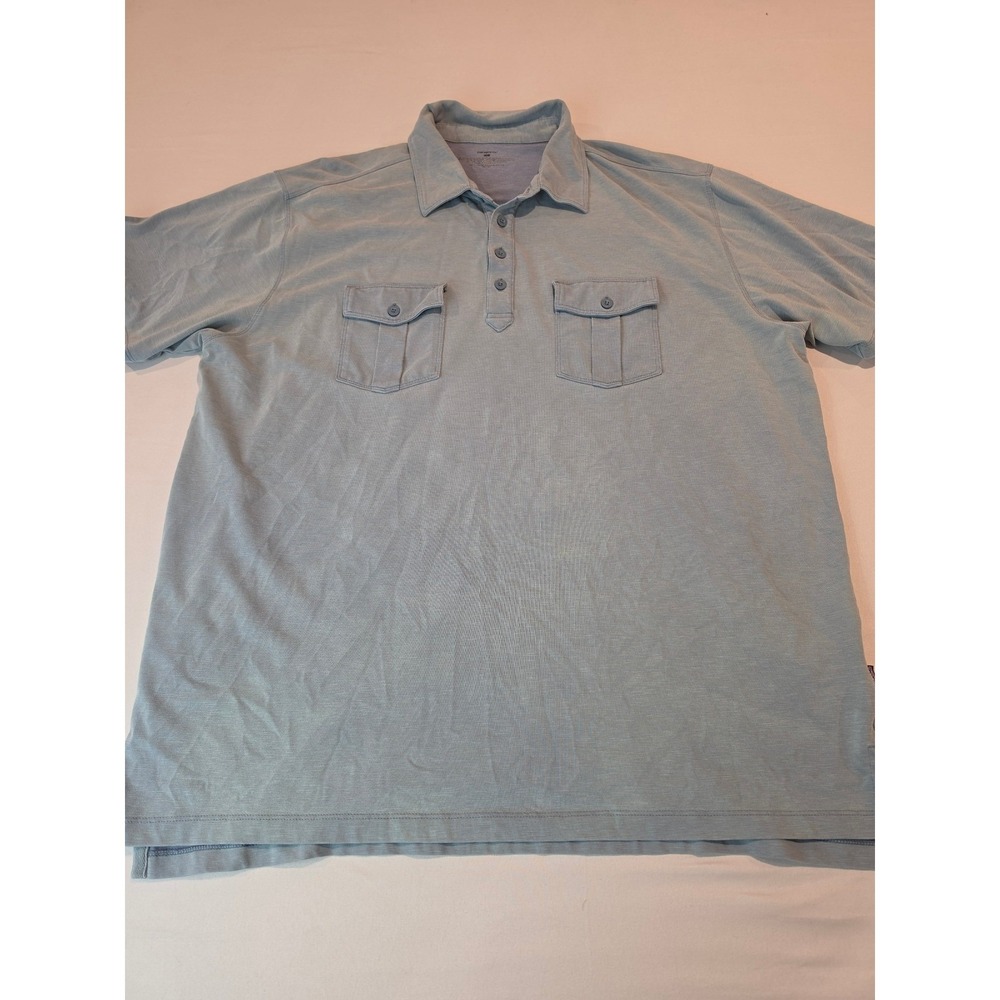 Patagonia‎ Mens Large Blue Grey Organic Cotton Tencel Blend Utility Polo Shirt